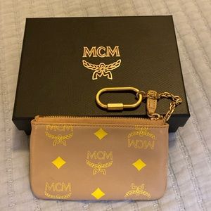 MCM logo zip pouch keychain